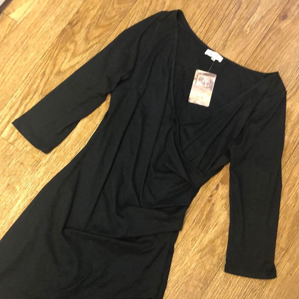 Love J Black Low Cut Ruched Slinky Handkerchief Bodycon Dress Size 1X (Juniors)